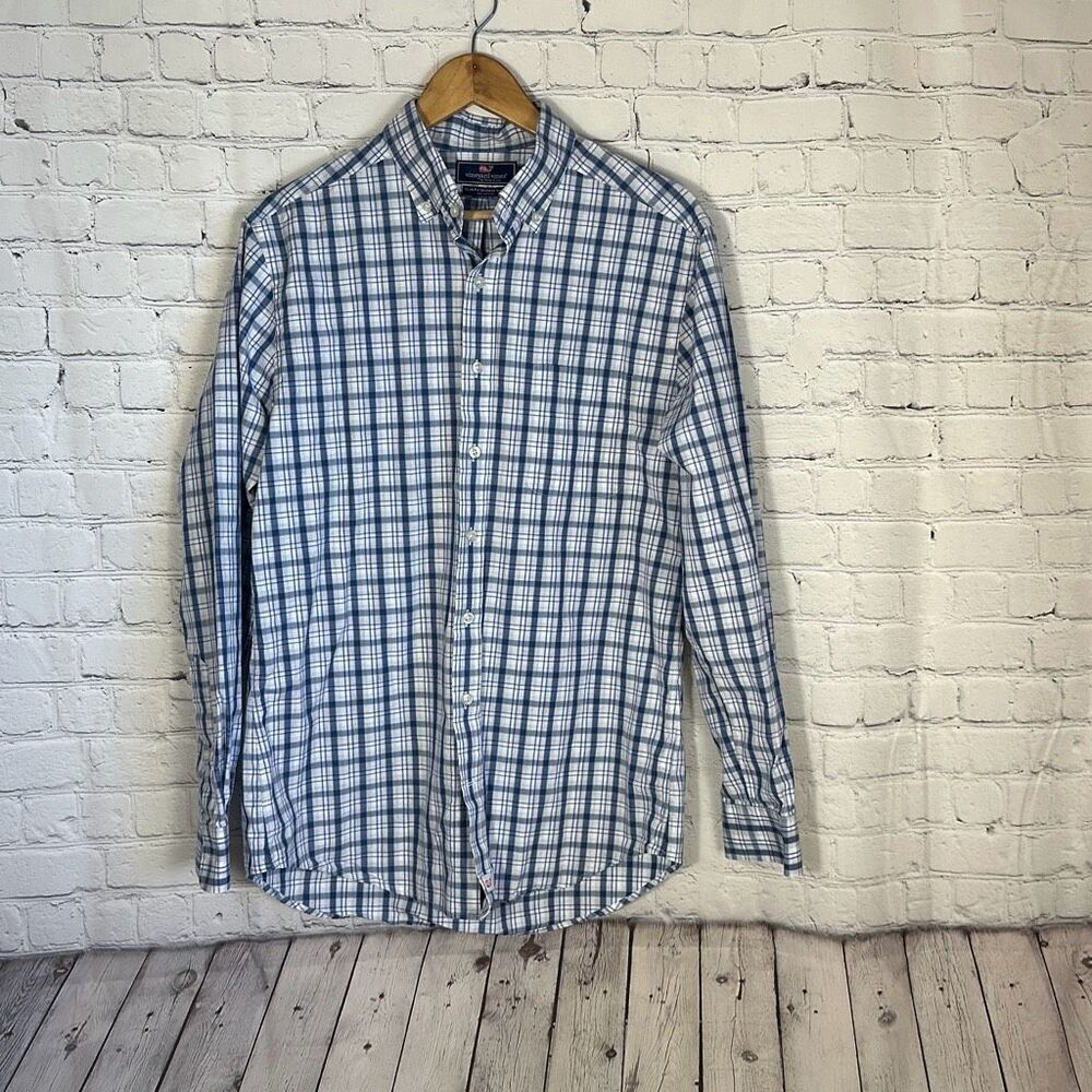 Vineyard Vines Slim Fit‎ Murray Shirt 100% Cotton Long Sleeve Blue Plaid Shirt M